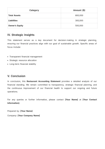 Free Restaurant Accounting Statement Template to Edit Online