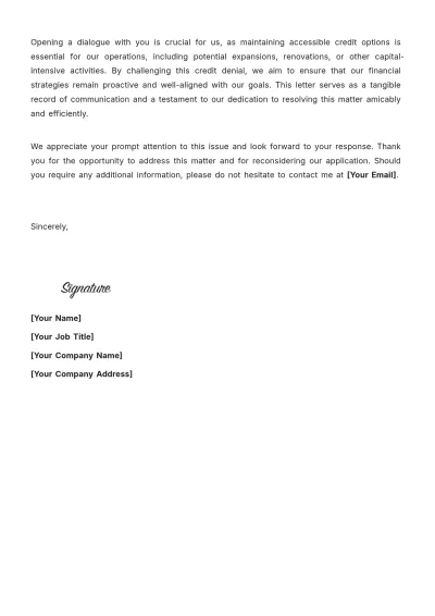 Free Restaurant Letter Challenging a Credit Denial Template to Edit Online