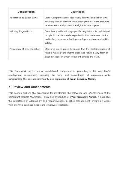 Free Restaurant Flexible Workplace Policy and Procedure Template to Edit Online