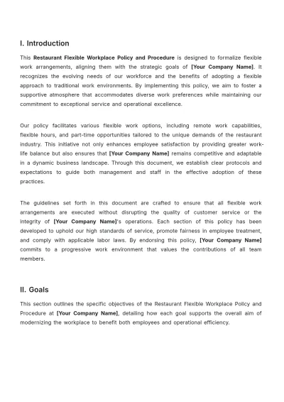 Free Restaurant Flexible Workplace Policy and Procedure Template to Edit Online
