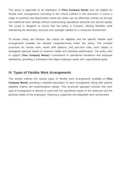 Free Restaurant Flexible Workplace Policy and Procedure Template to Edit Online