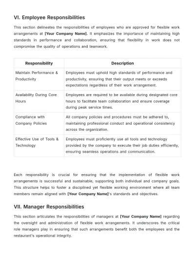 Free Restaurant Flexible Workplace Policy and Procedure Template to Edit Online