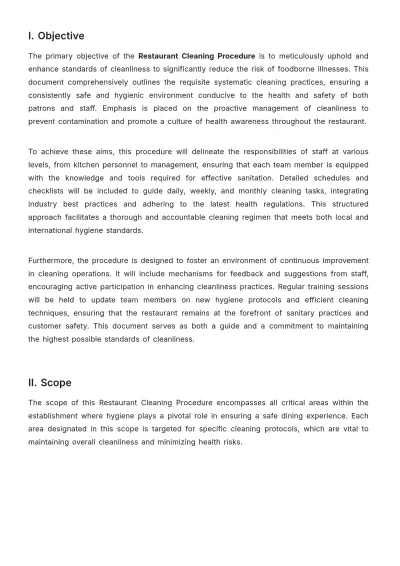 Free Restaurant Cleaning Procedure Template to Edit Online