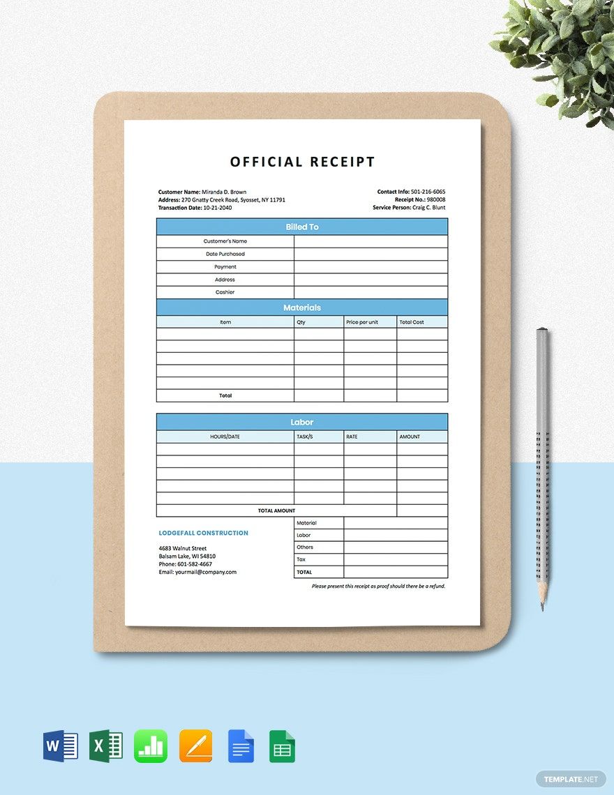 Child Care Services Receipt Template Google Docs Google Sheets Excel Word Template