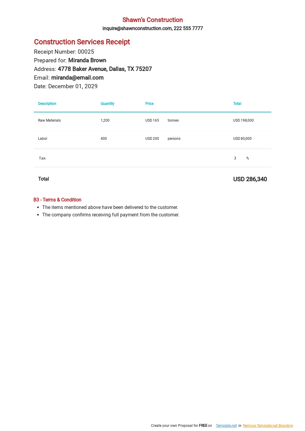 Building Construction Receipt Template Google Docs Google Sheets