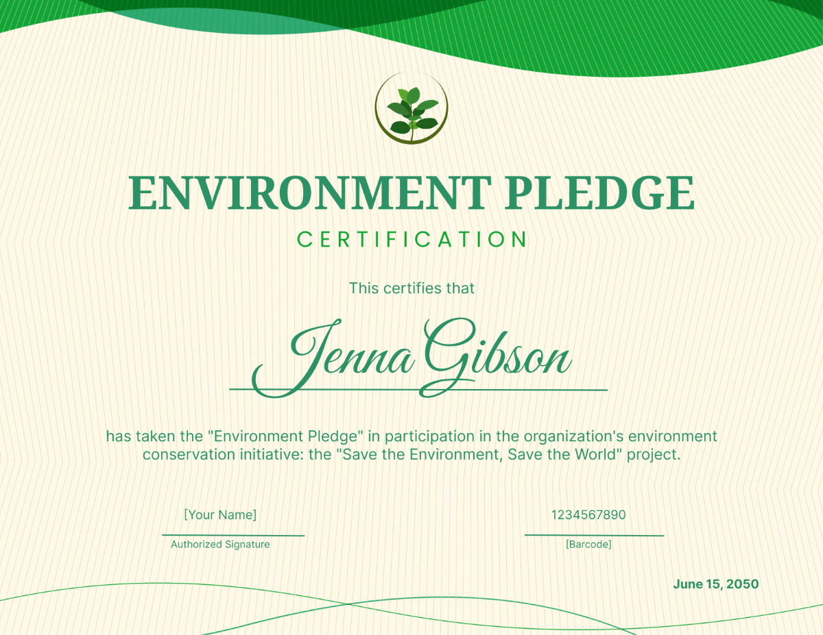 Environment Pledge Certificate