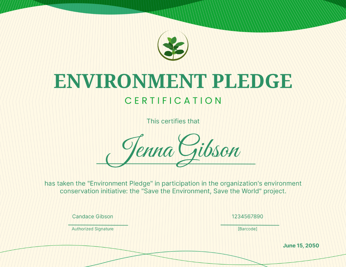 Environment Pledge Certificate Template - Edit Online & Download