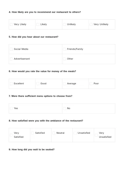 Free Restaurant Evaluation Survey Template to Edit Online