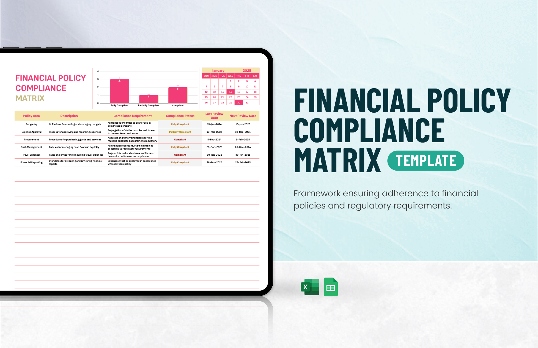 Financial Policy Compliance Matrix Template in Excel, Google Sheets