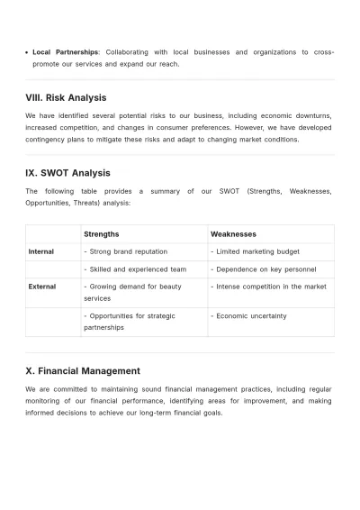 Free Salon Financial Plan Template to Edit Online