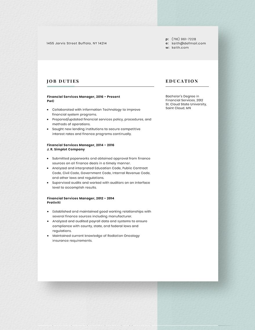 Financial Services Manager Resume