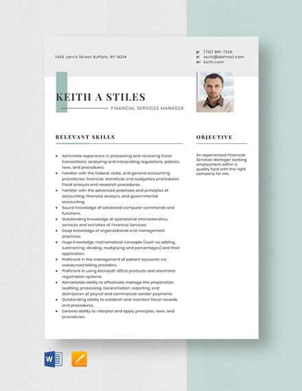Financial Services Operations Manager Resume/CV Template ...