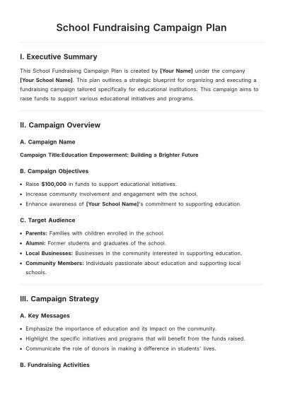 Free School Fundraising Campaign Plan Template to Edit Online