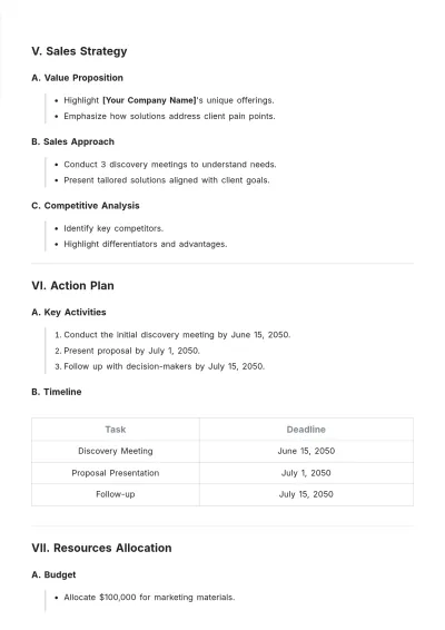 Free Sales Target Account Plan Template to Edit Online