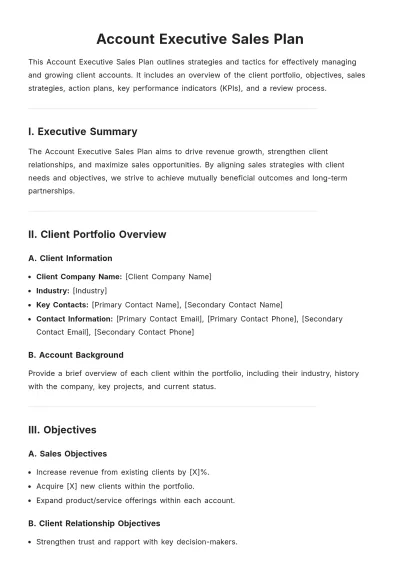 Free Account Executive Sales Plan Template to Edit Online