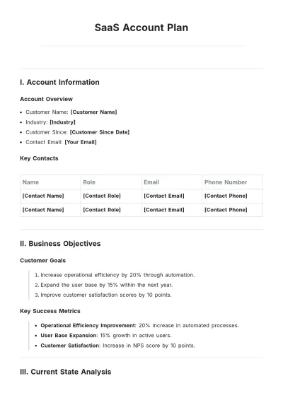 Free SaaS Account Plan Template to Edit Online