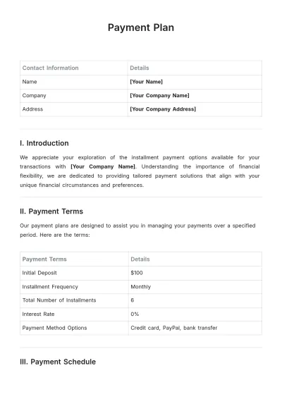 Free Payment Plan Template to Edit Online