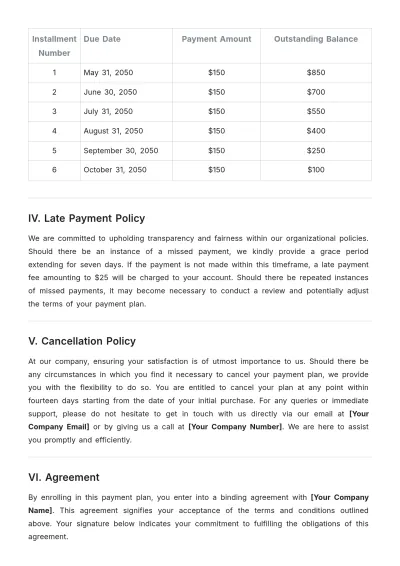 Free Payment Plan Template to Edit Online