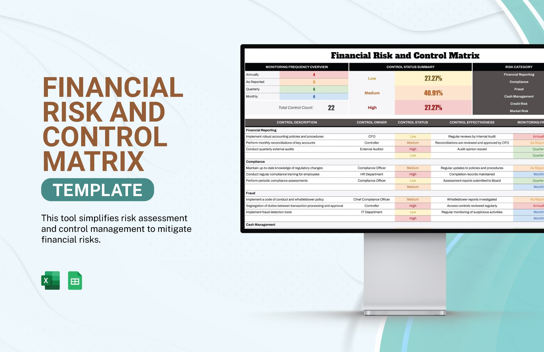 Financial Risk and Control Matrix Template in Excel, Google Sheets