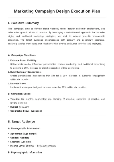 Free Marketing Campaign Design Execution Plan Template to Edit Online