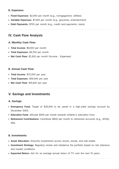 Free 10 Year Personal Financial Plan Template to Edit Online