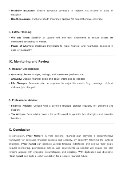 Free 10 Year Personal Financial Plan Template to Edit Online