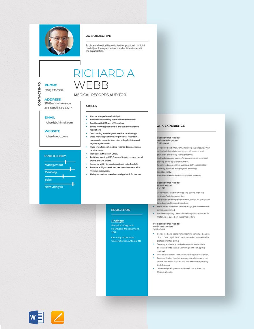 Medical Records Auditor Resume Template