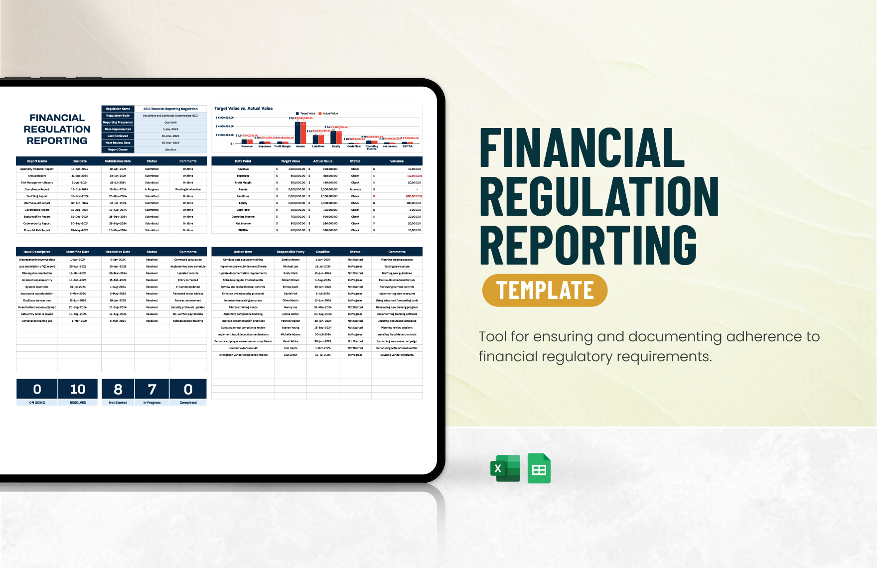 Financial Regulation Reporting Template in Excel, Google Sheets