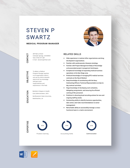 Free Medical Program Manager Resume Template - Word, Apple Pages