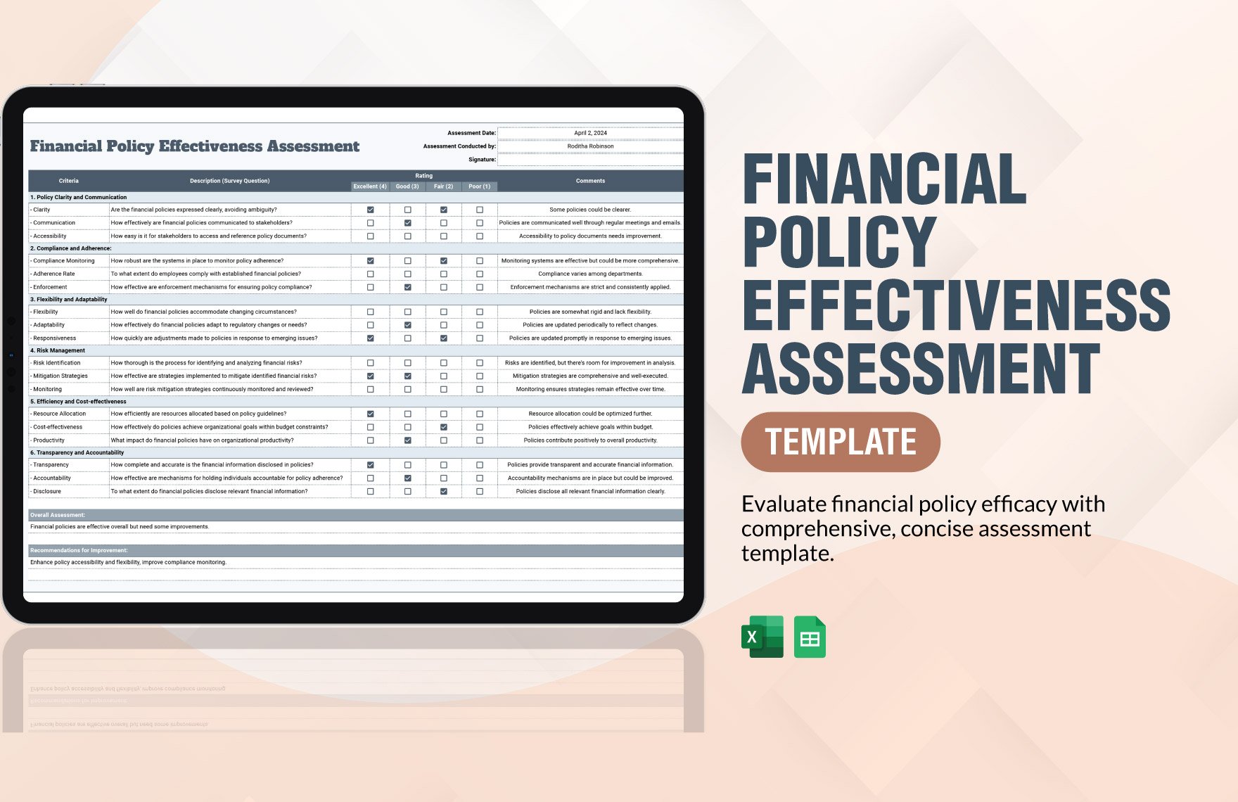 Financial Policy Effectiveness Assessment Template in Excel, Google Sheets