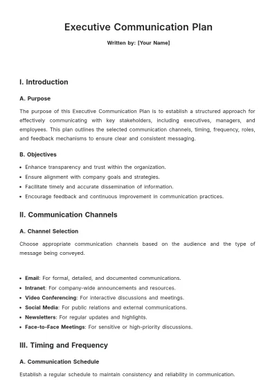 Free Executive Communication Plan Template to Edit Online