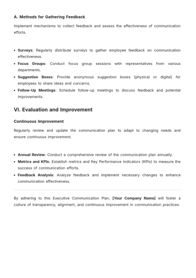 Free Executive Communication Plan Template to Edit Online