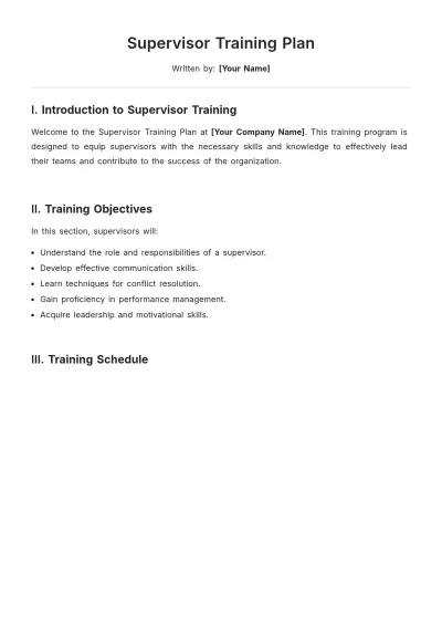 Free Supervisor Training Plan Template to Edit Online