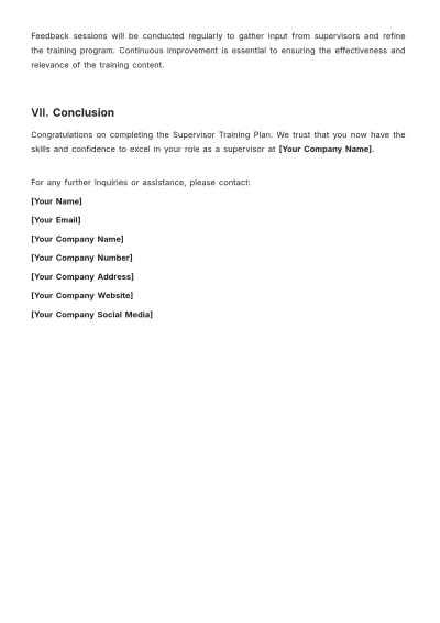 Free Supervisor Training Plan Template to Edit Online