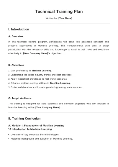 Free Technical Training Plan Template to Edit Online