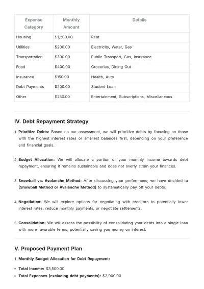 Free Sample Debt Payment Plan Template to Edit Online