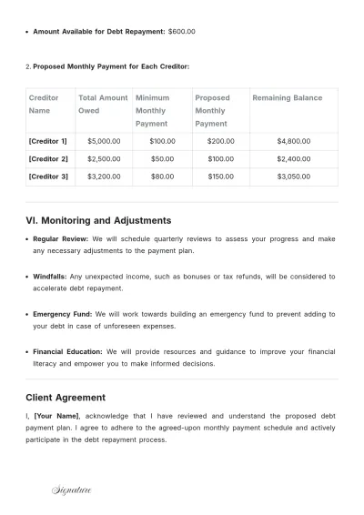 Free Sample Debt Payment Plan Template to Edit Online