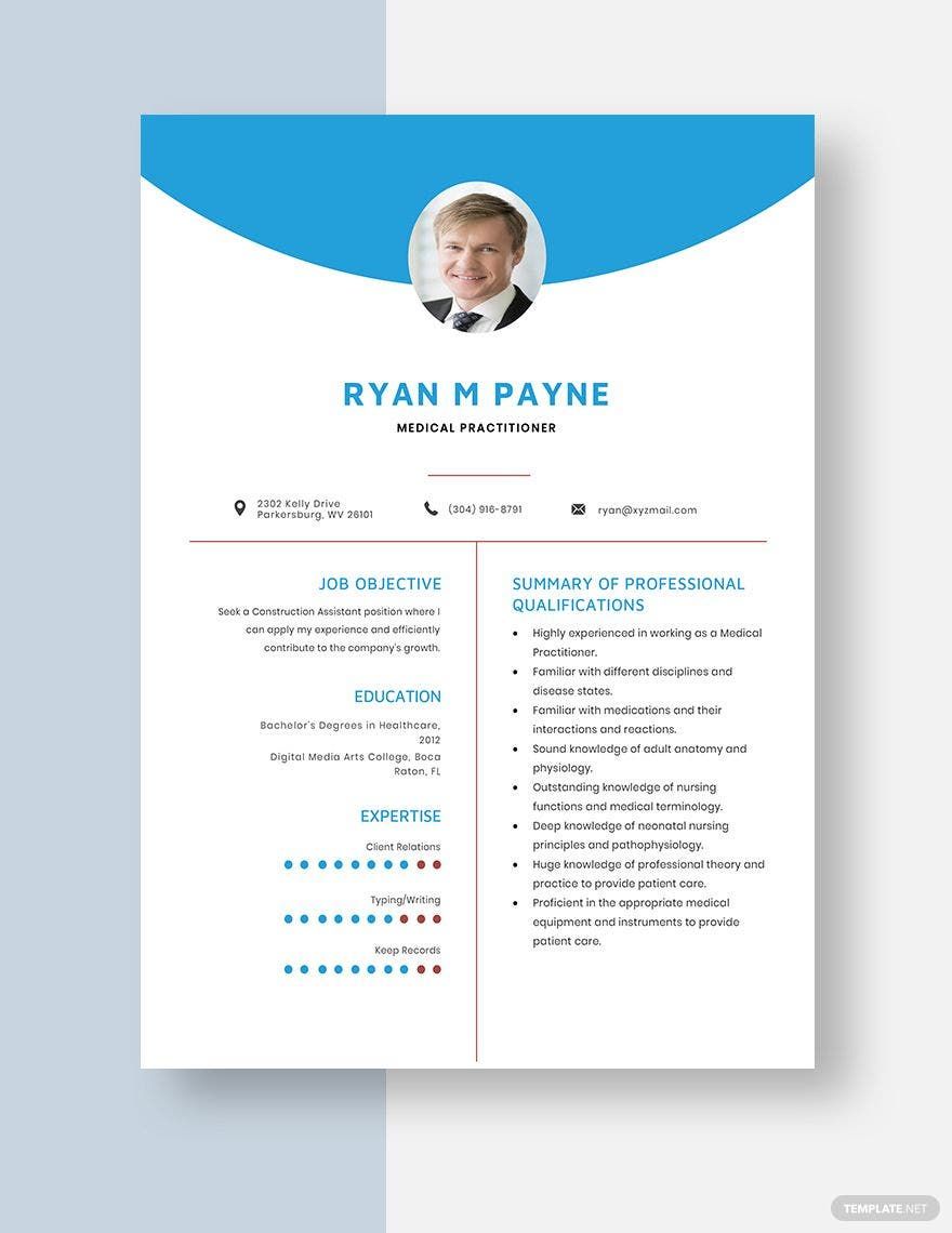 Free Medical Practitioner Resume Template