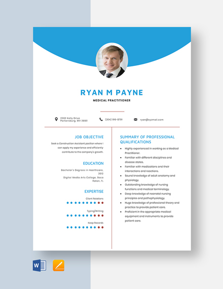 Free Medical Practitioner Resume Template - Word, Apple Pages