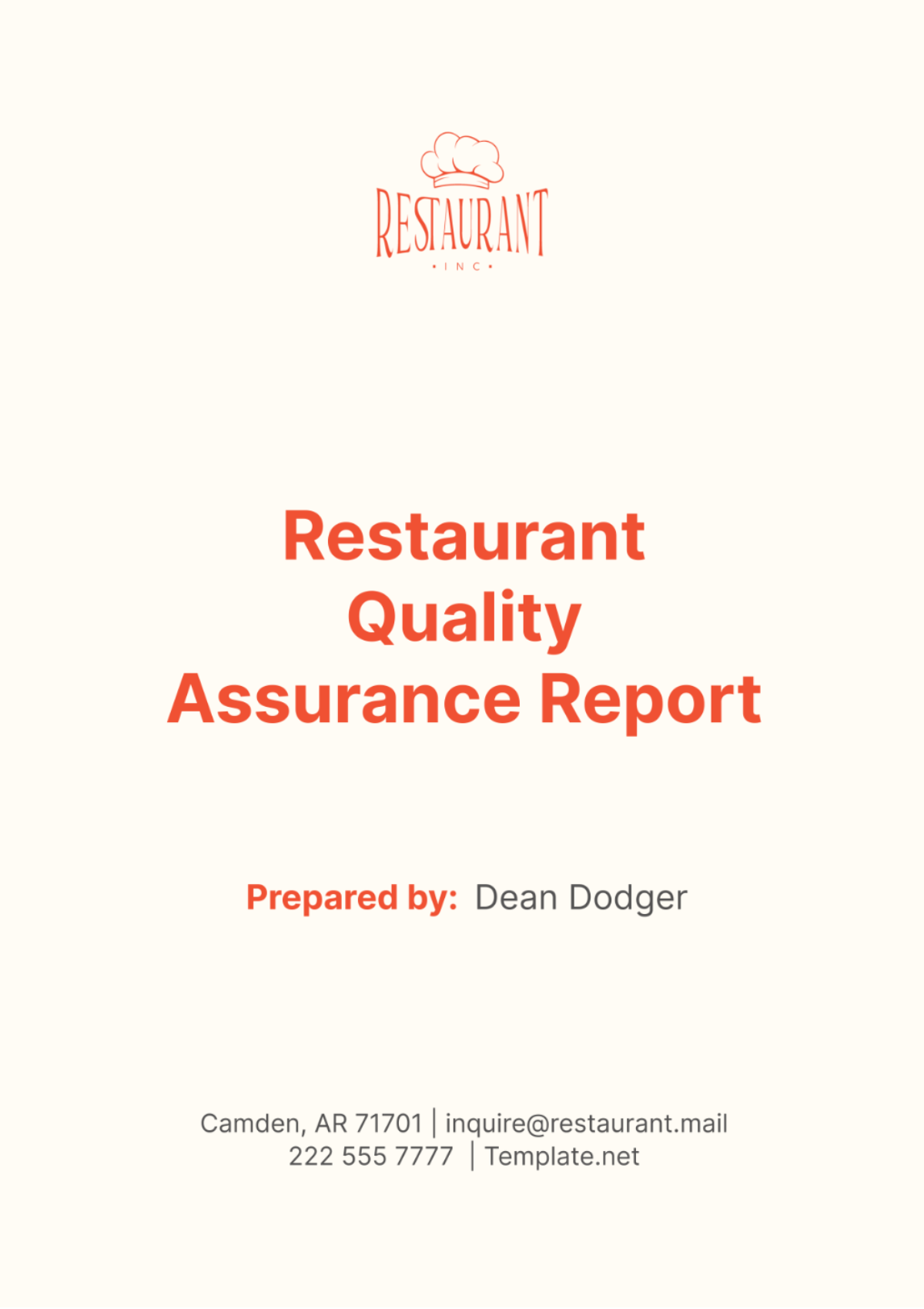 Restaurant Quality Assurance Report Template - Edit Online & Download