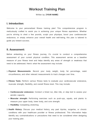 Free Workout Training Plan Template to Edit Online
