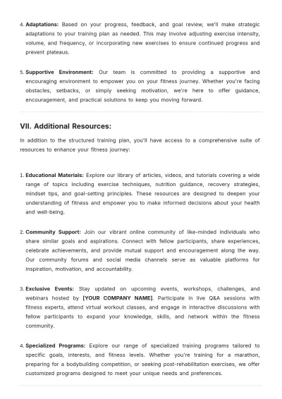 Free Workout Training Plan Template to Edit Online
