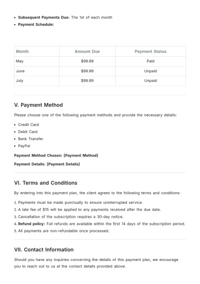 Free Professional Monthly Payment Plan Template to Edit Online