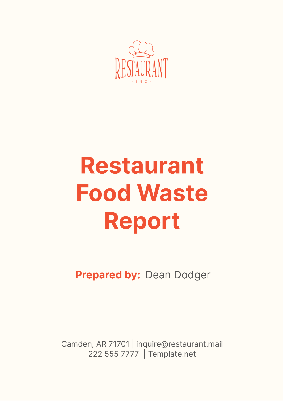 Restaurant Food Waste Report Template - Edit Online & Download