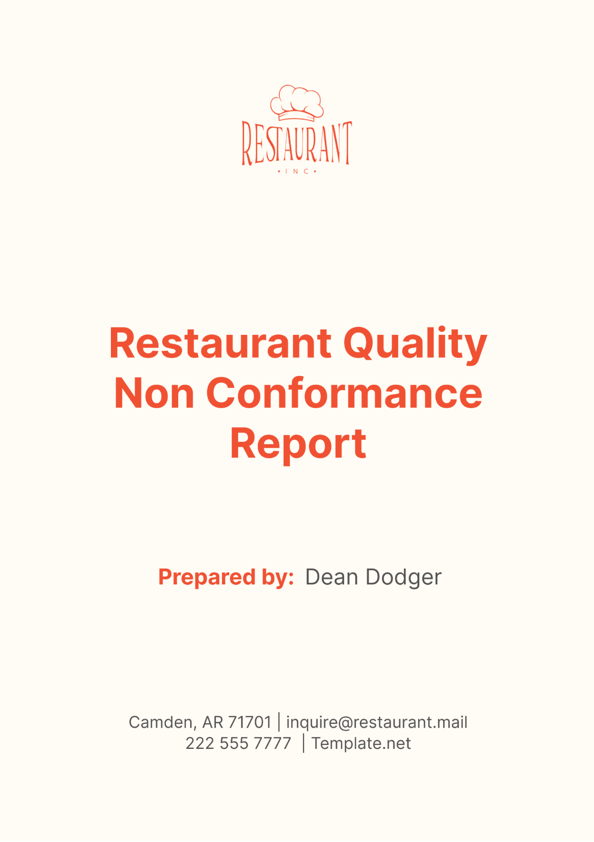 Restaurant Quality Non Conformance Report Template - Edit Online & Download