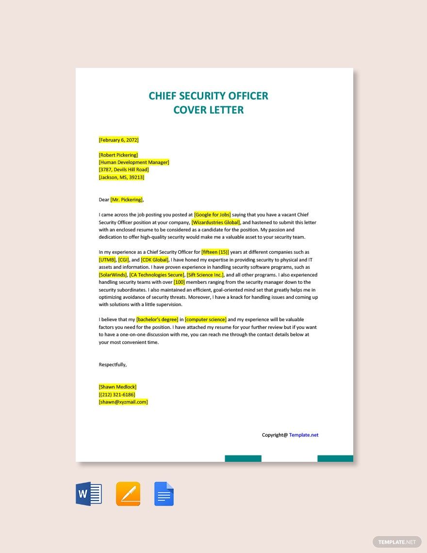 cover letter template for security officer