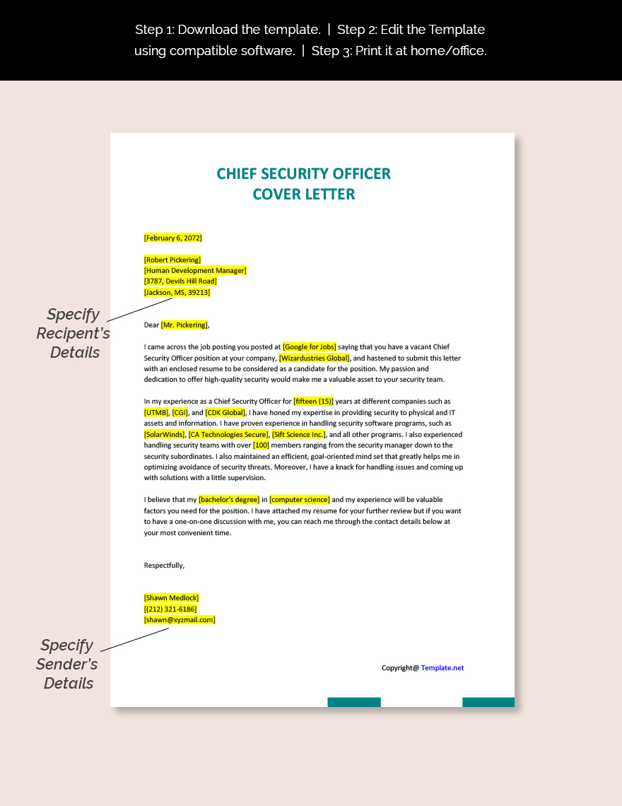 Chief Security Officer Cover Letter