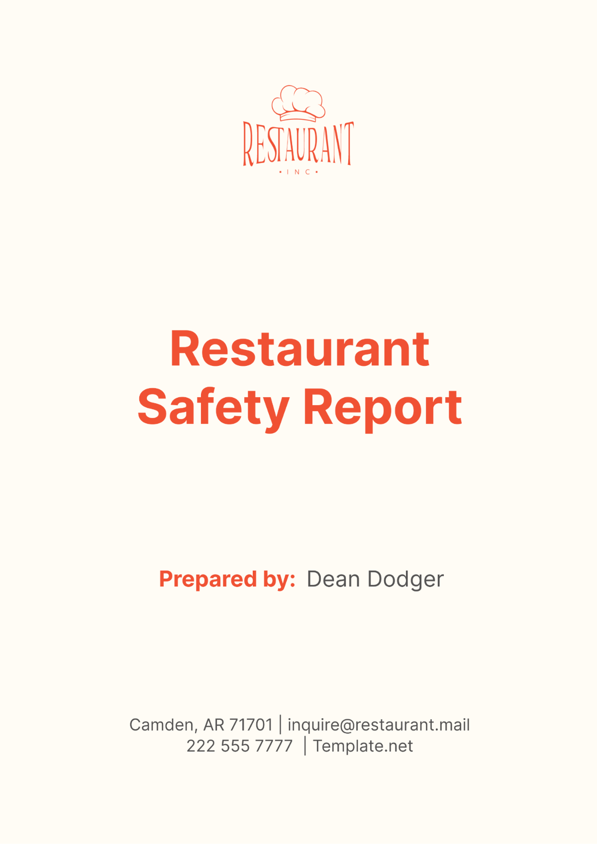 Restaurant Safety Report Template - Edit Online & Download