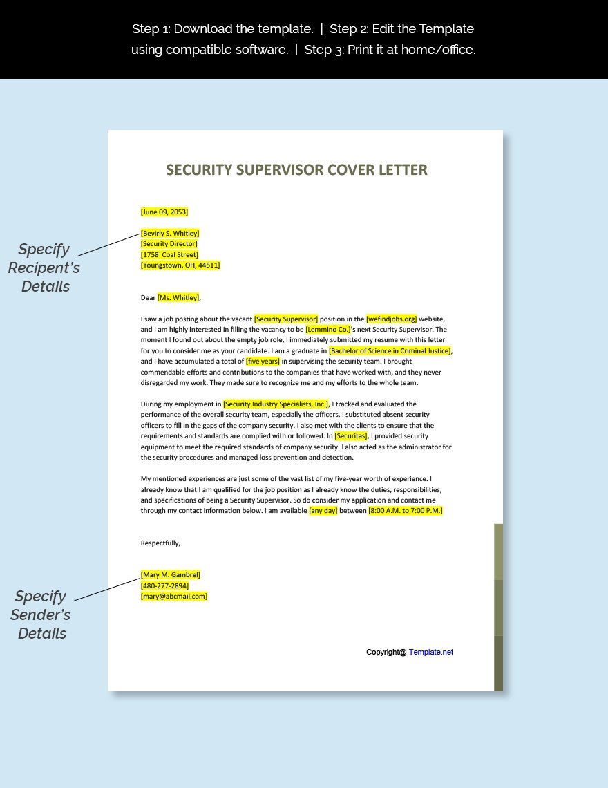 Security Supervisor Cover Letter