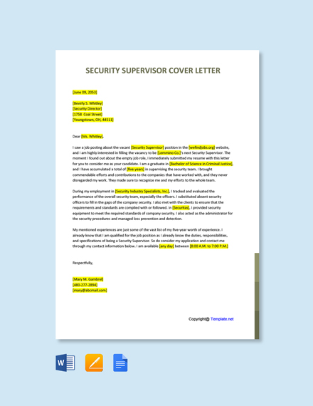 Security Supervisor Cover Letter Template [Free PDF] - Google Docs